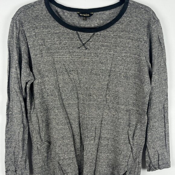Massimo Dutti Top Blouse Size M Gray 3/4 Sleeve Crew Neck 100% Linen - Picture 1 of 9